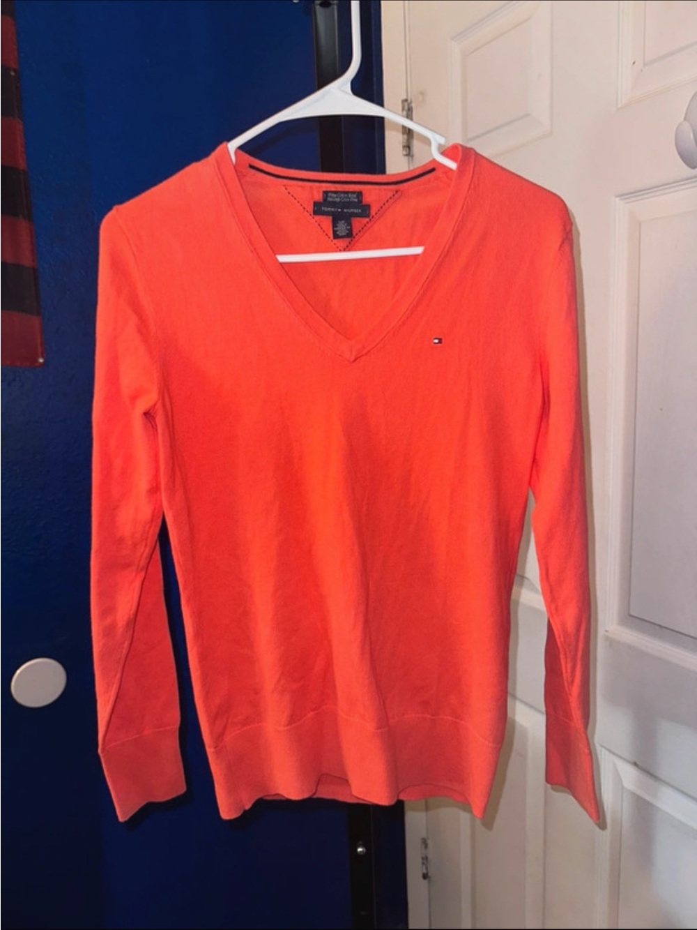 Tommy Hilfiger Women's V-Neck Sweater in Bright Coral